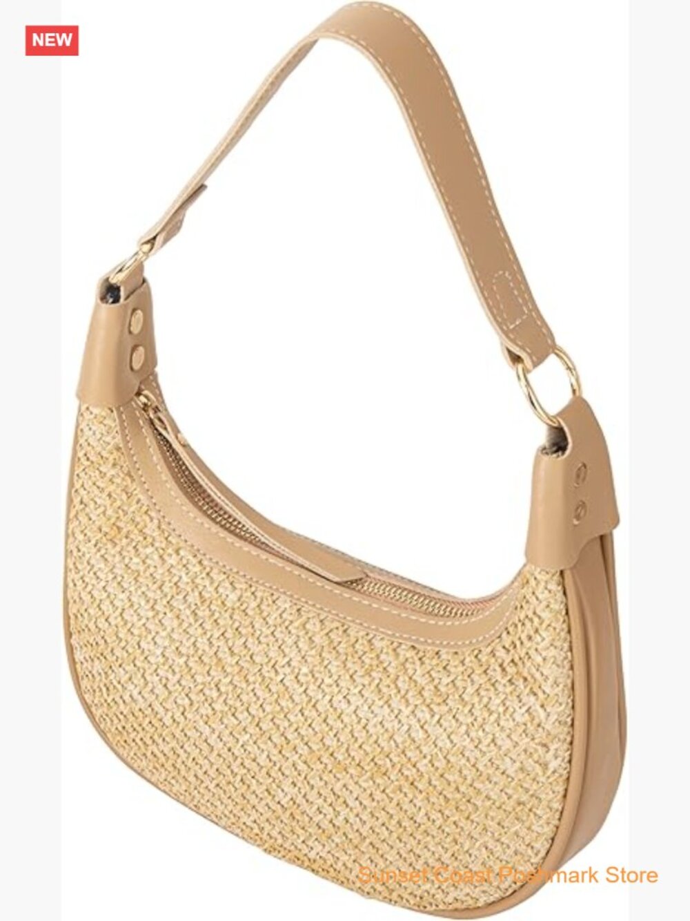 Mini Straw Crescent Bag Woven Purse Summer Vacation Shoulder Crossbody Bag